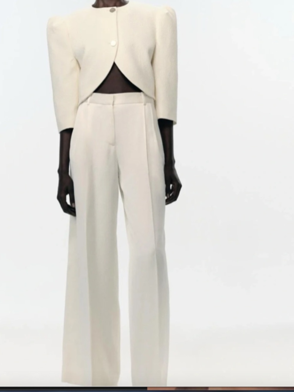 ZARA High Waist Satin Ivory Pleated Straight Leg Trousers Pants sz XL 8-10